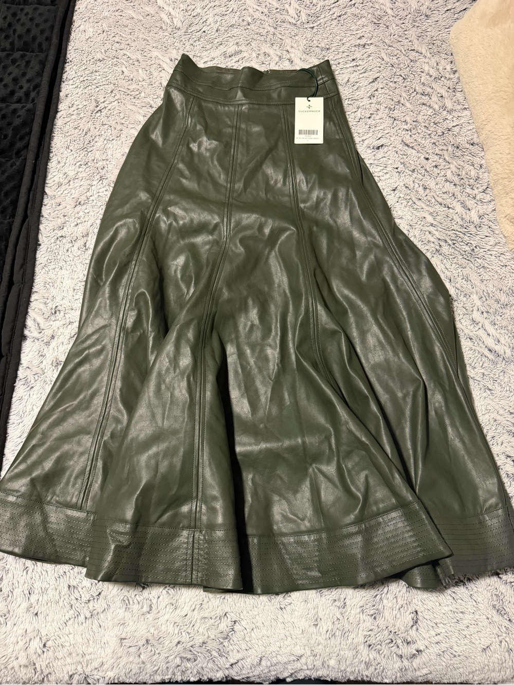 Tuckernuck Olive Green Faux Leather Midi Skirt